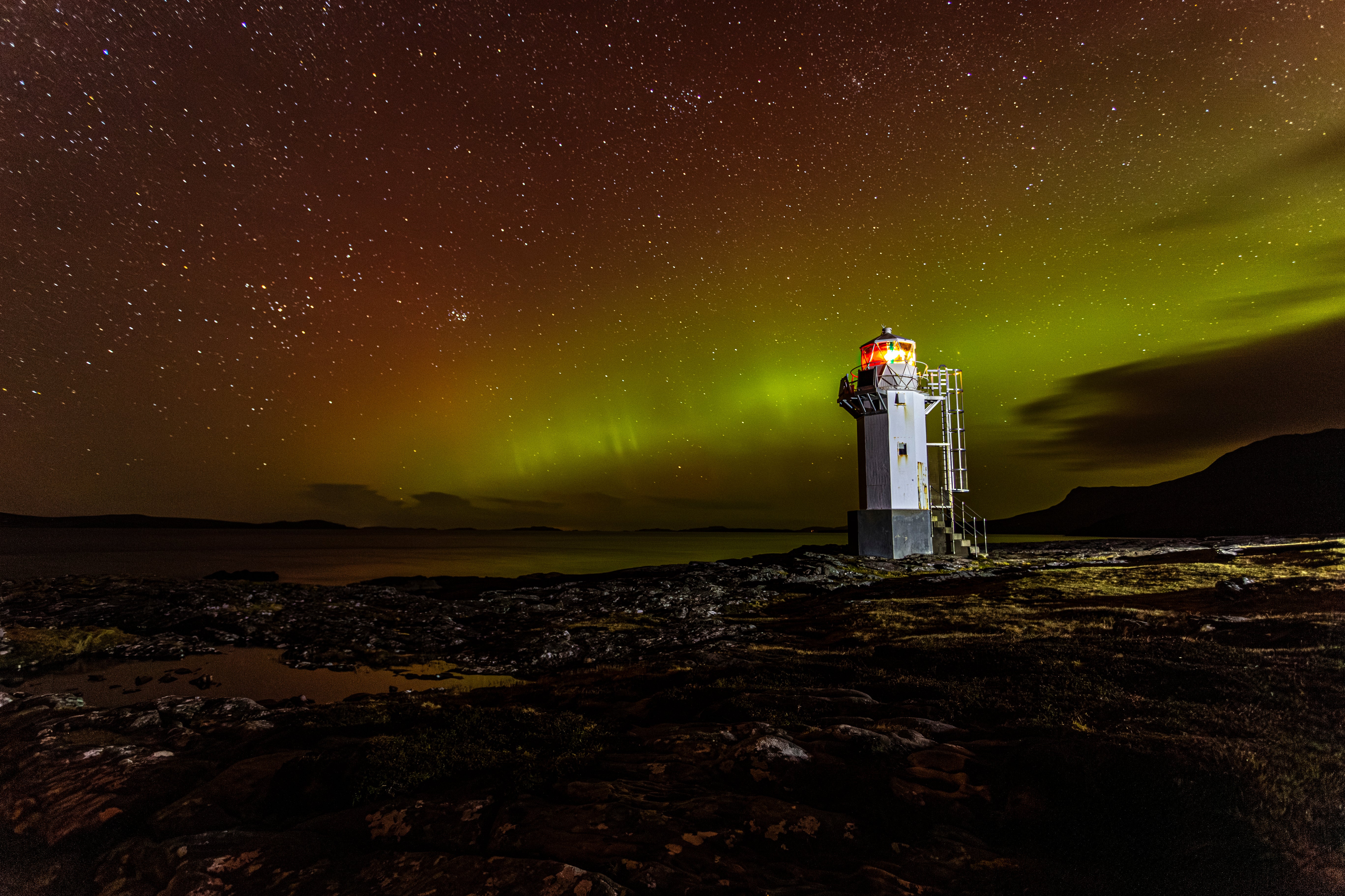 Luzes do Norte Ardmair Point, Farol Rhue, Ullapool