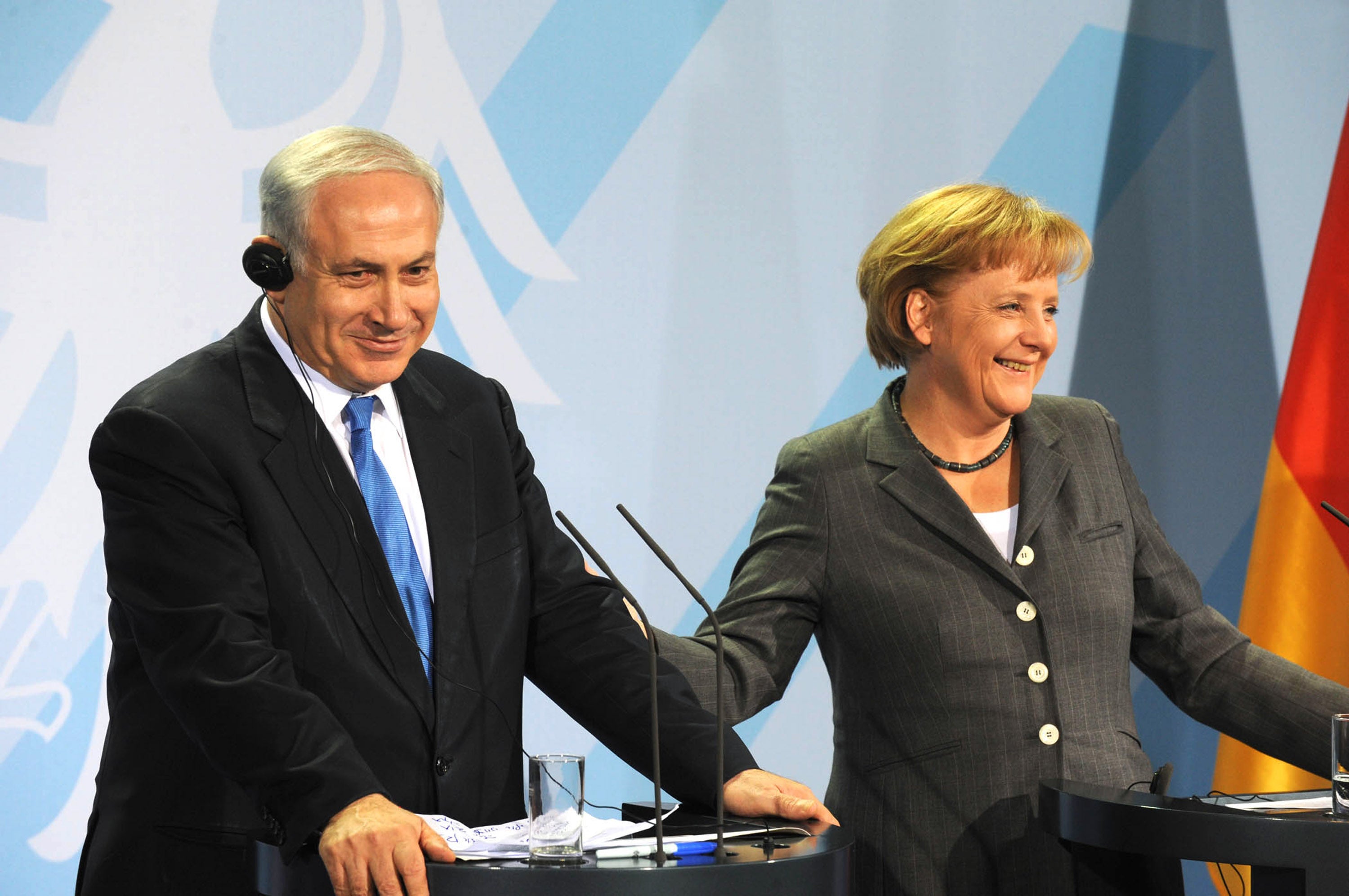 Angela Merkel and Benjamin Netanyahu at a Berlin press conference in 2010