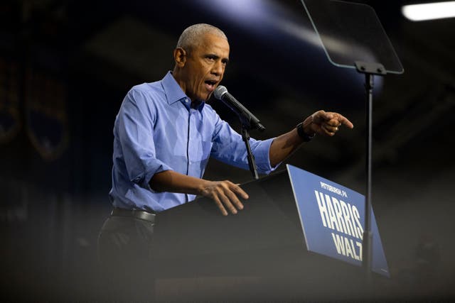 <p>Obama speaks as he campaigns for Vice President and Democratic presidential candidate Kamala Harris in Pittsburgh. Now, Obama is facing backlash for “lecturing” black men </p>