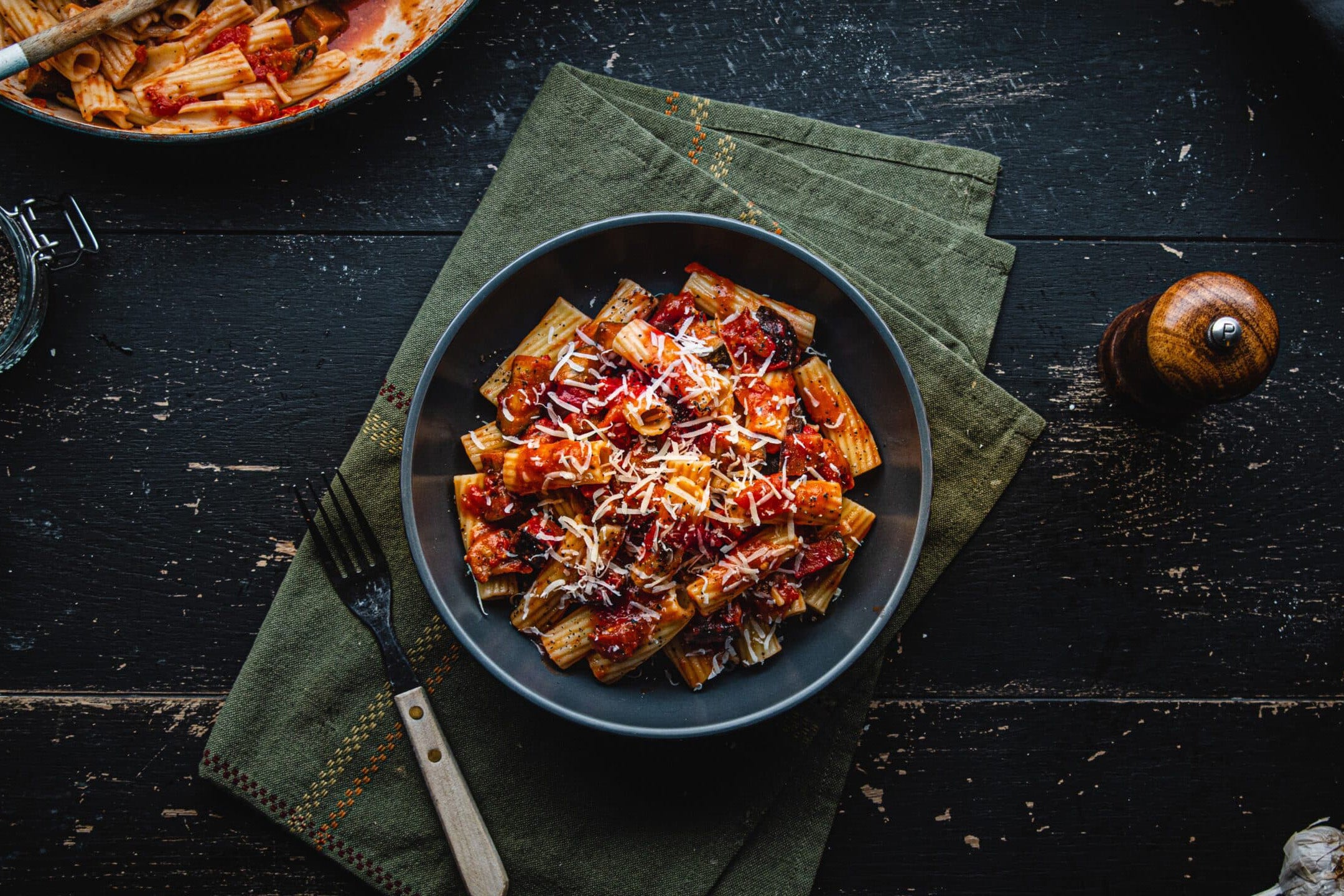 Simple yet satisfying: aubergine and parmesan rigatoni, made even easier with the versatility of canned tomatoes