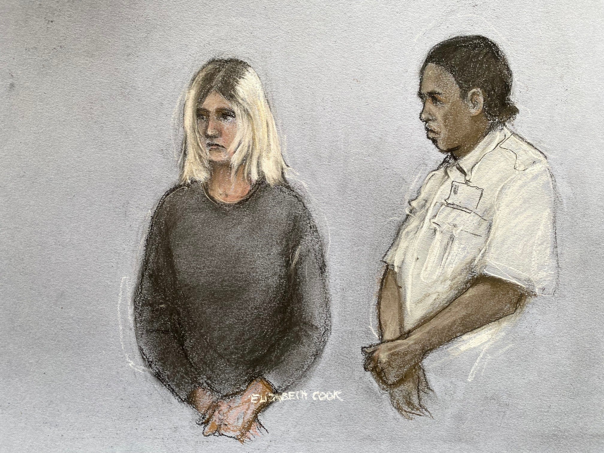 Court artist sketch of Virginia McCullough at an earlier court appearance