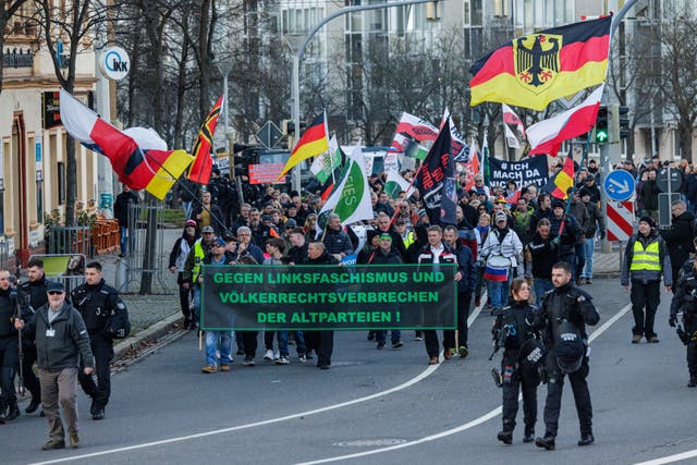 <p>Far-right groups in Germany, seen marching here in January, have been exploiting the tension surrounding Israel’s actions in the Middle East </p>