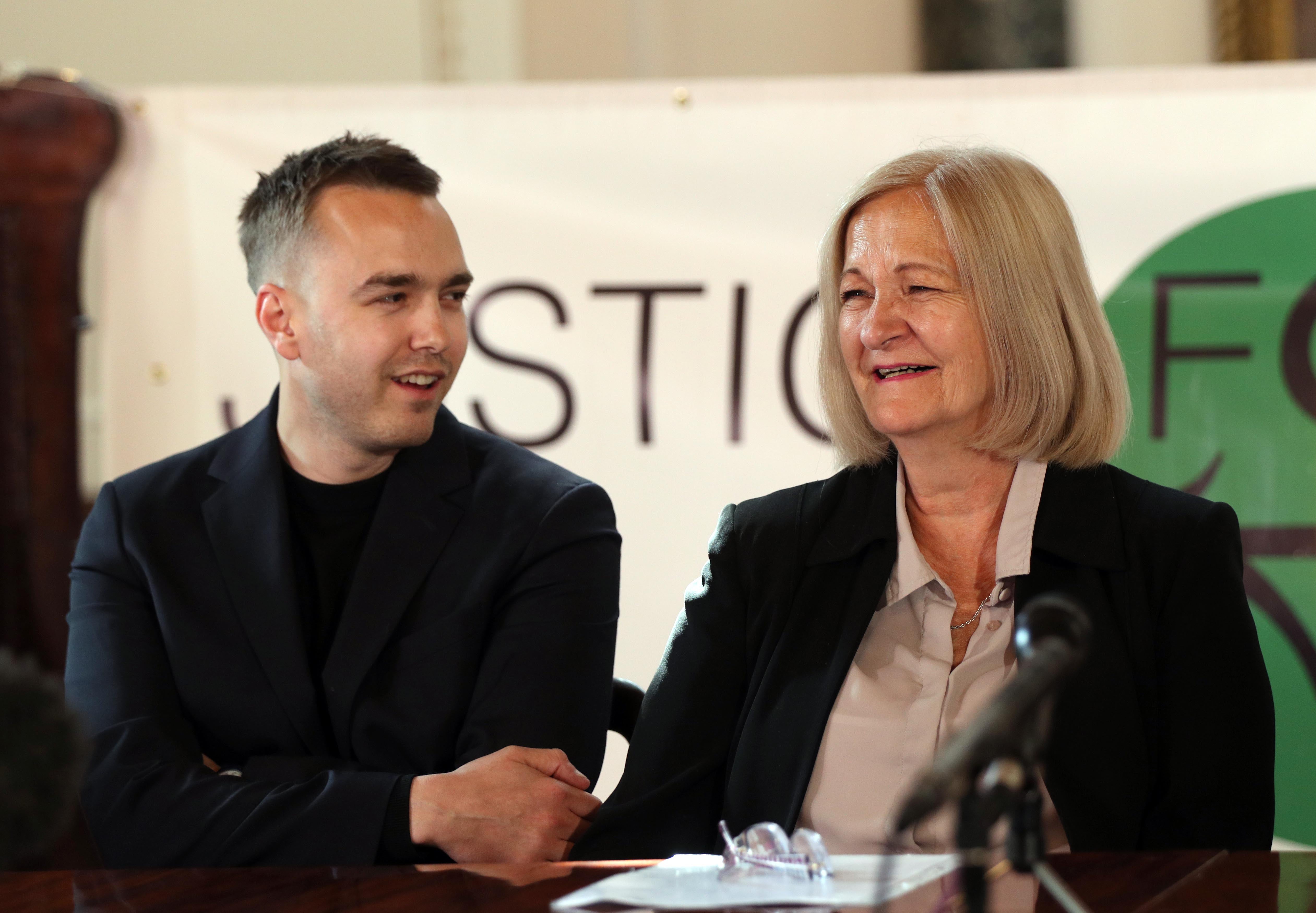 Sally Challen with her son David, during a press conference in central London