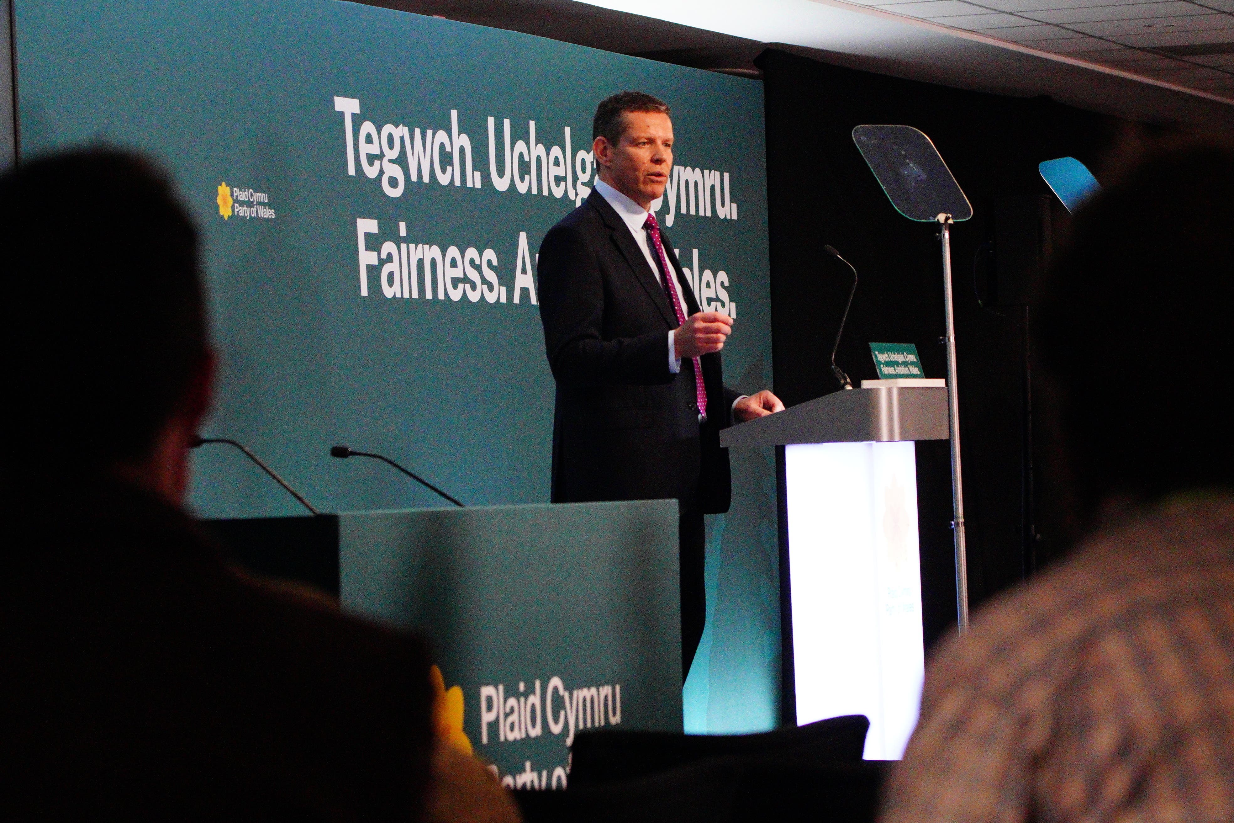 Leader of Plaid Cymru Rhun ap Iorwerth speaks during the party’s annual conference at the Principality Stadium in Cardiff (Ben Birchall/PA)