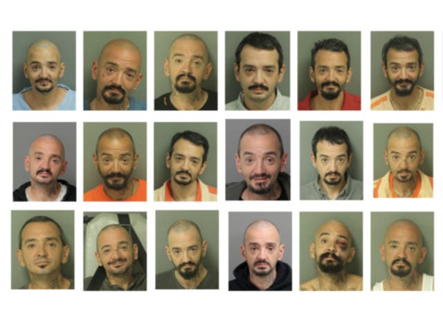 <p>The many mugshots of Joseph Malinowski, aka viral sensation ‘Lieutenant Dan’</p>