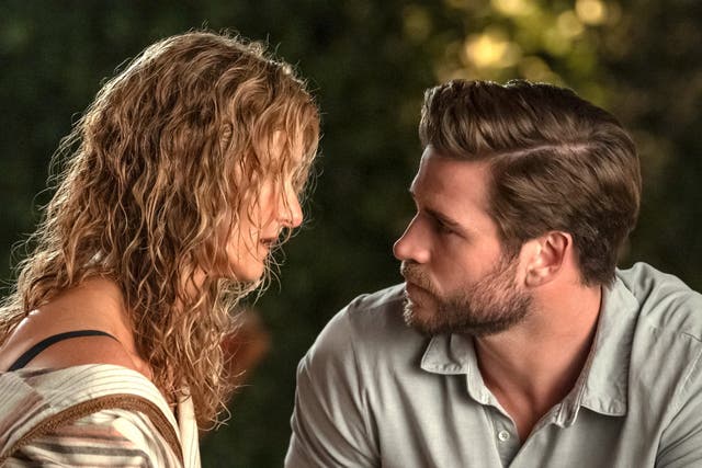 <p>Laura Dern as Katherine Loewe and Liam Hemsworth as Owen Brophy in 'Lonely Planet</p>