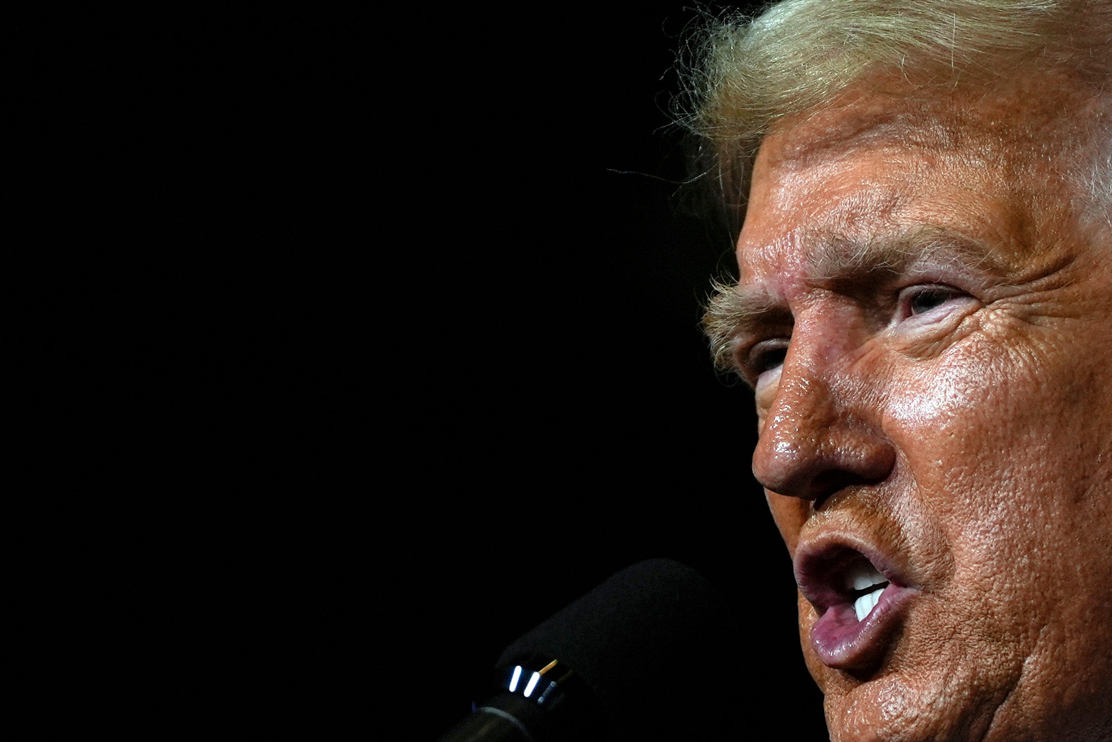 Republican presidential nominee former President Donald Trump speaks during a campaign rally at Grand Sierra Resort on October 11