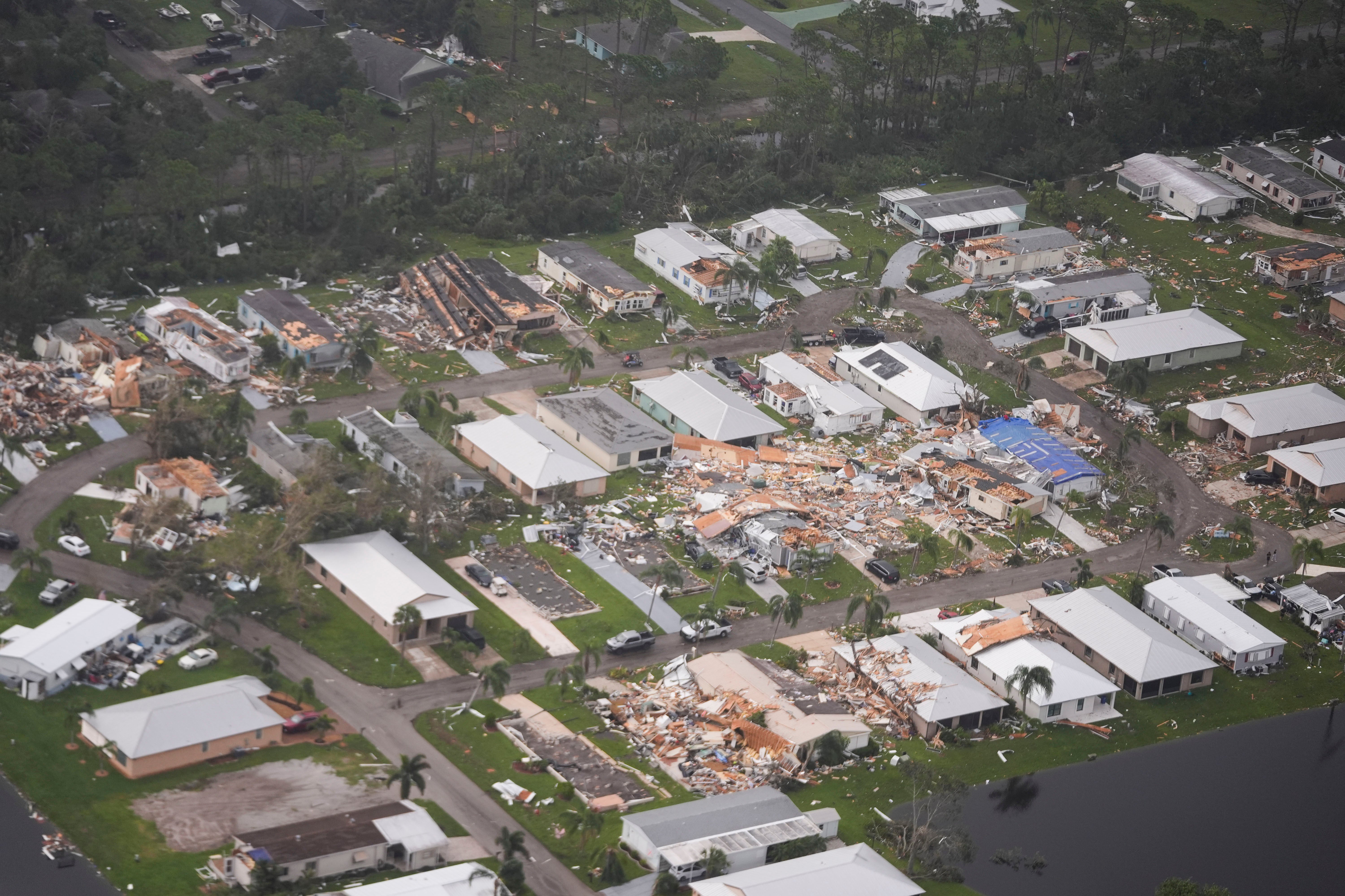 This post-Hurricane Milton aerial photo shows neighborhoods devastated by tornadoes