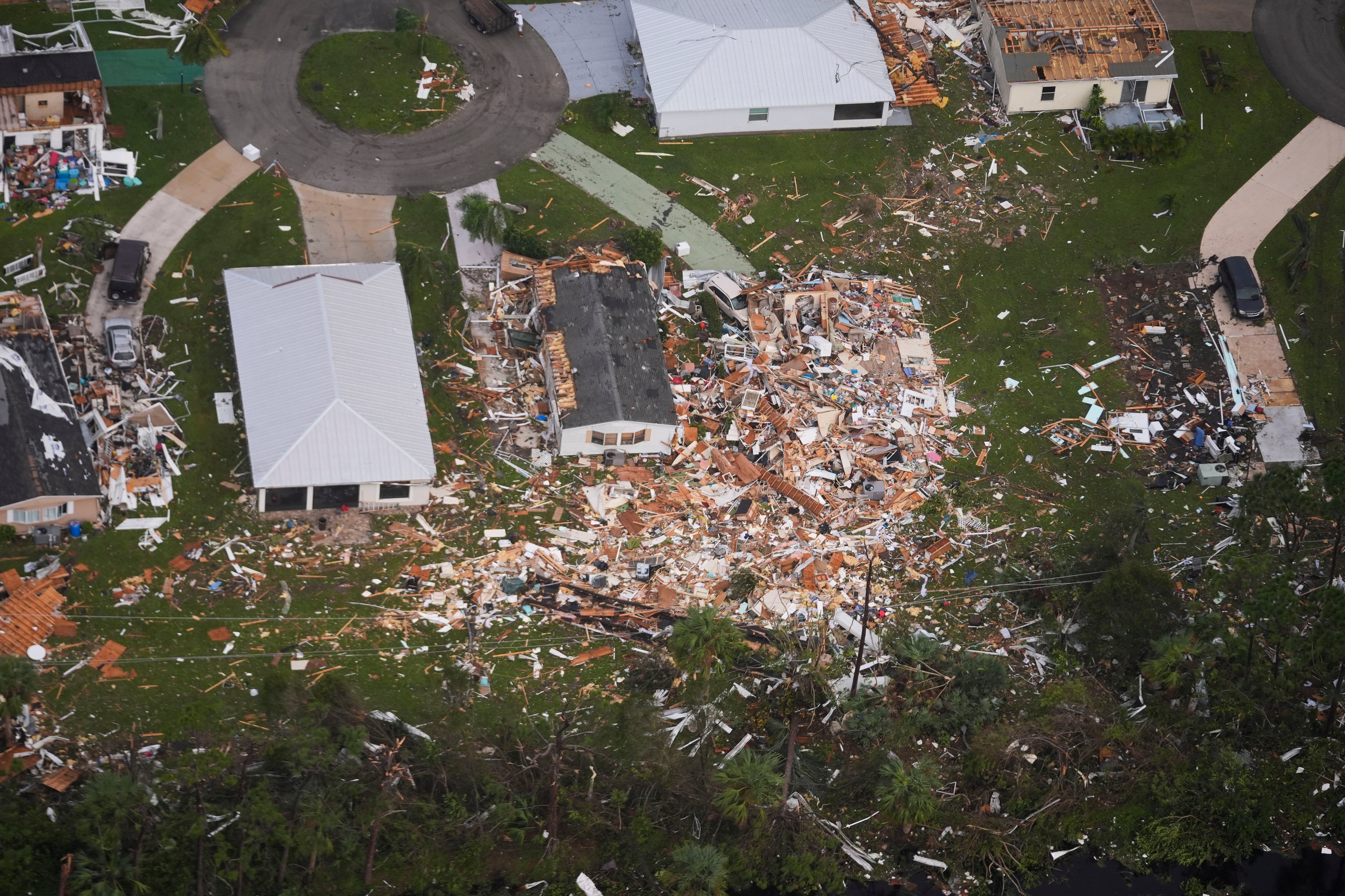 This post-Hurricane Milton aerial photo shows neighborhoods devastated by tornadoes