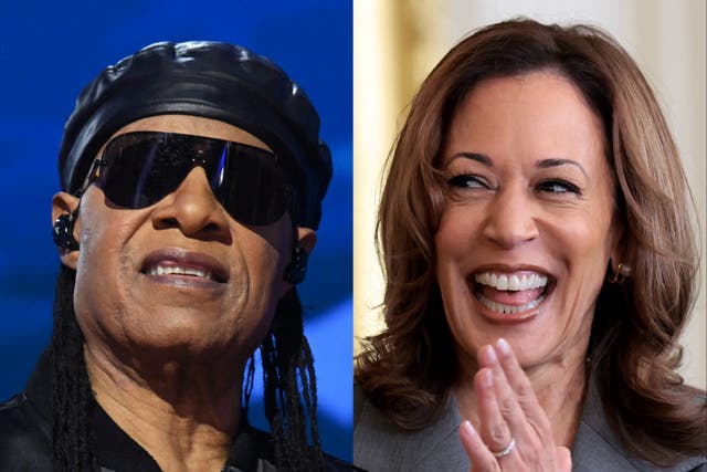 <p>Stevie Wonder and Kamala Harris</p>