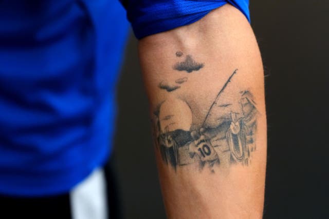 Finland’s Topi Keskinen has a tattoo featuring Wayne Rooney fishing (Bradley Collyer/PA)