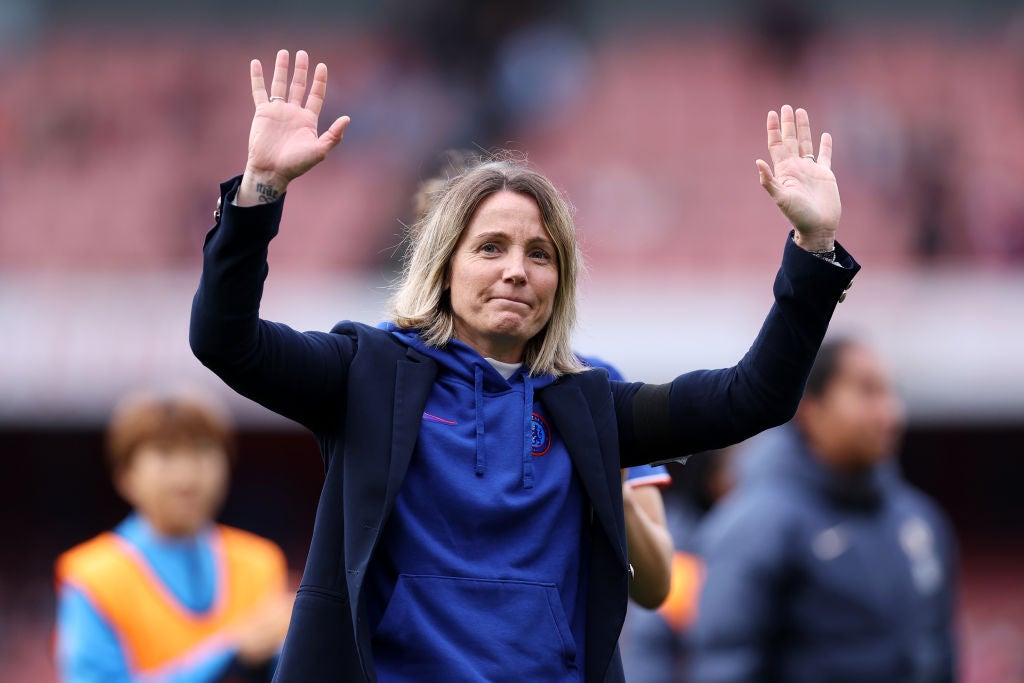 Bompastor applauds the away end after taking Chelsea top of the table