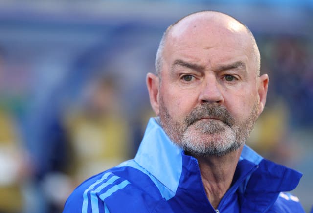 <p>Steve Clarke looks on before kick-off in Zagreb</p>