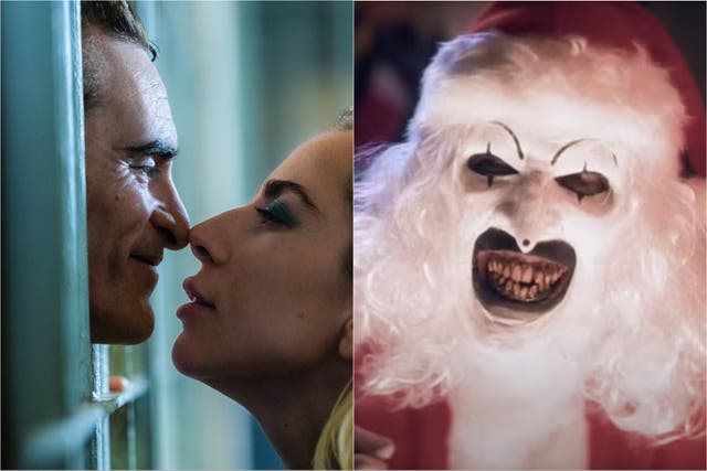 <p>Joaquin Phoenix and Lady Gaga in ‘Joker: Folie a Deuce’ (left) and David Howard Thornton in ‘Terrifier 3’ (right) </p>