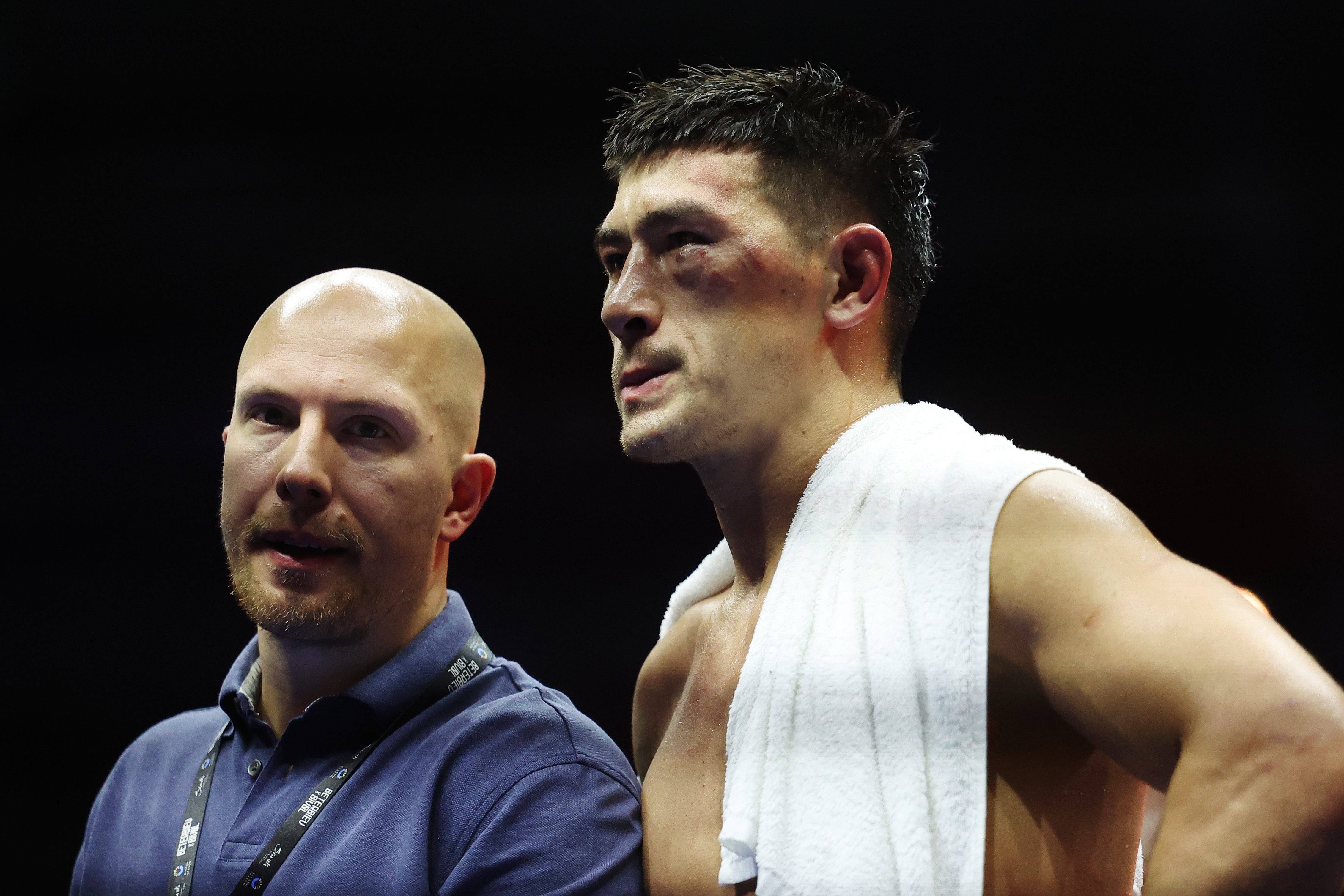 Dmitry Bivol reacts to his narrow defeat by Artur Beterbiev