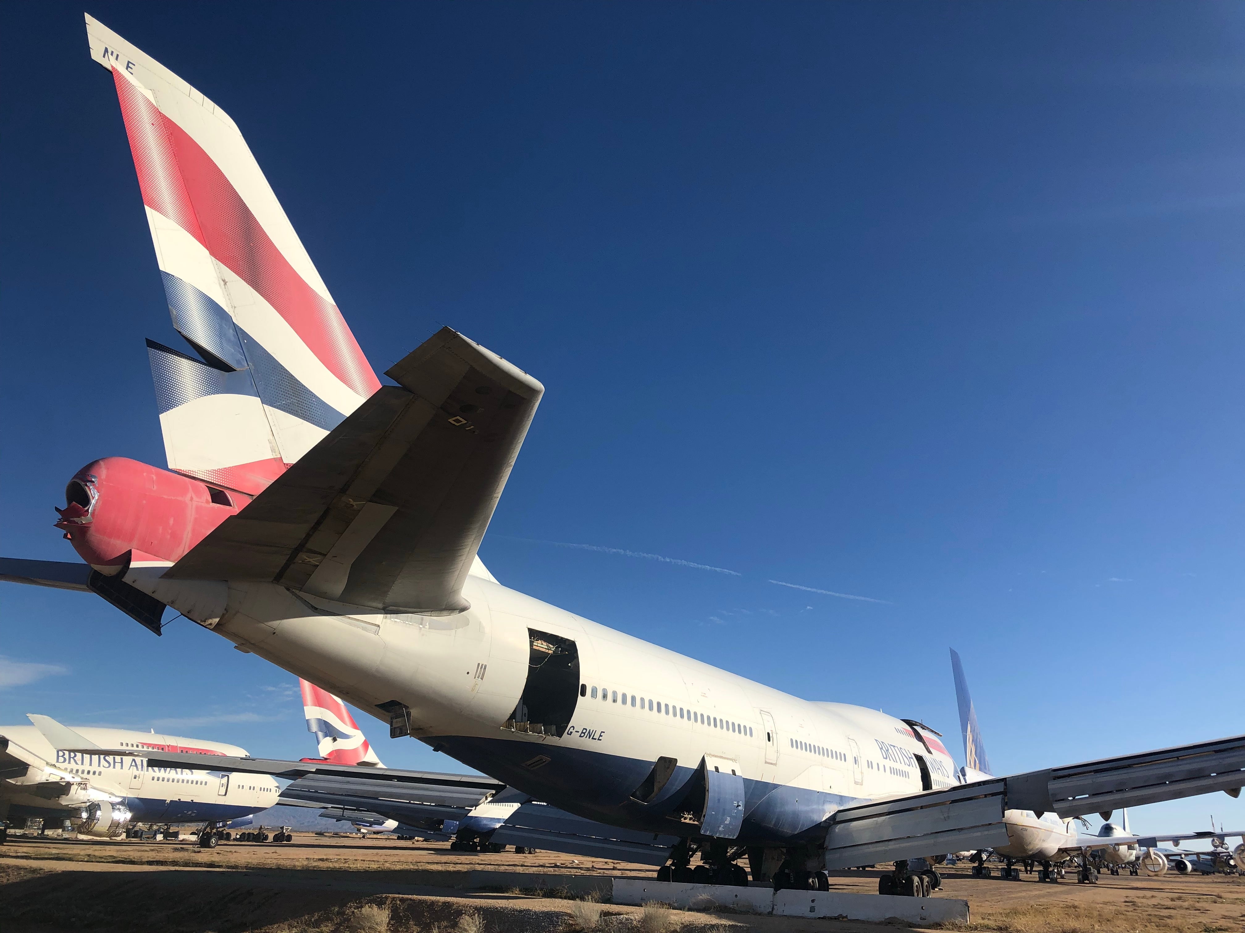 Jumbo graveyard: British Airways Boeing 747s lined up at Victorville in California