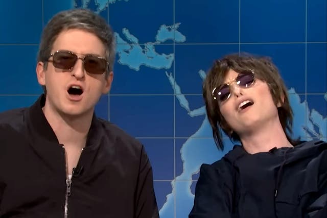 <p>James Austin Johnson and Sarah Sherman as the Gallagher brothers on ‘SNL'</p>