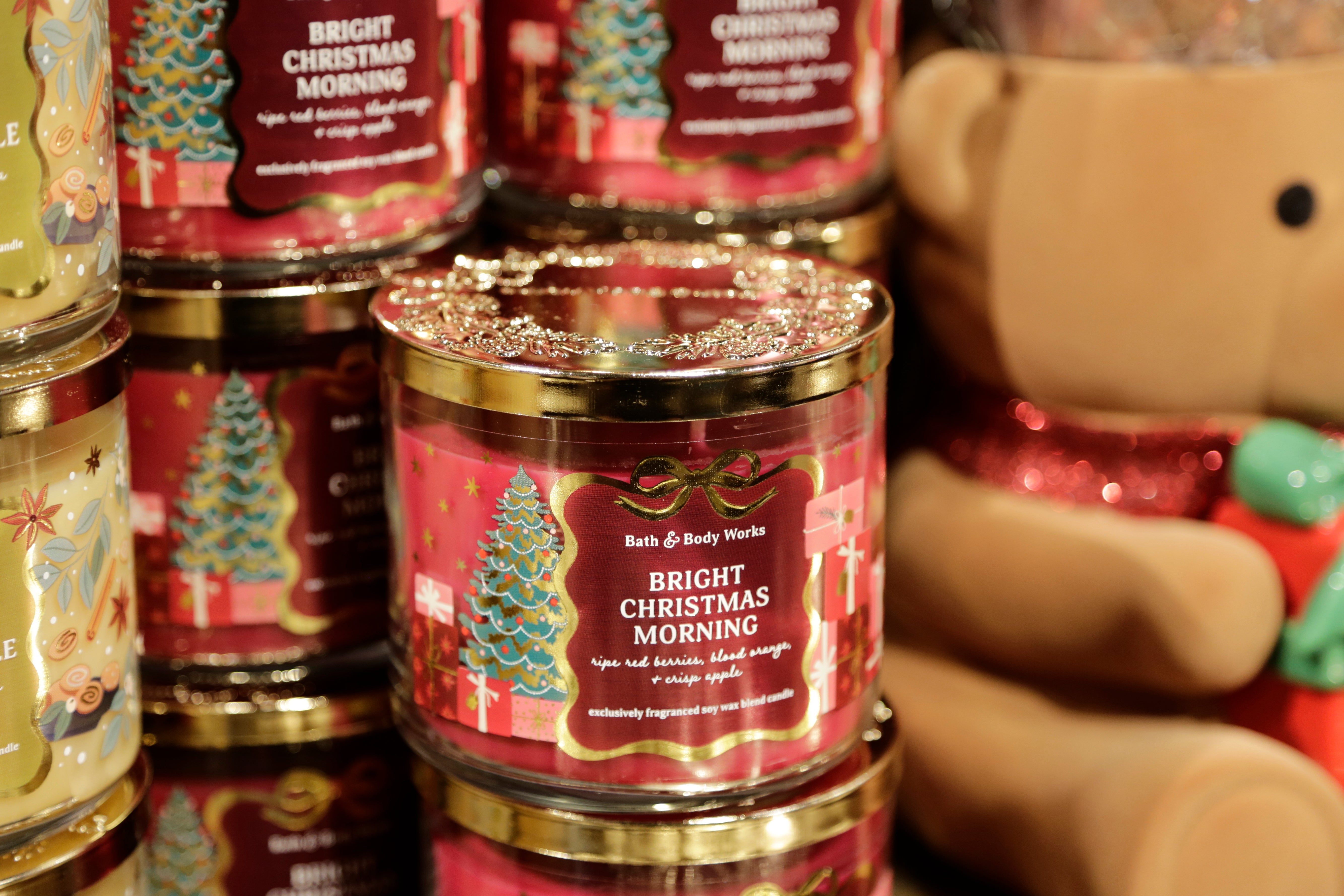 An scented candle called Bright Christmas Morning is shown at a Bath and Body Works store on Wednesday, Oct. 9