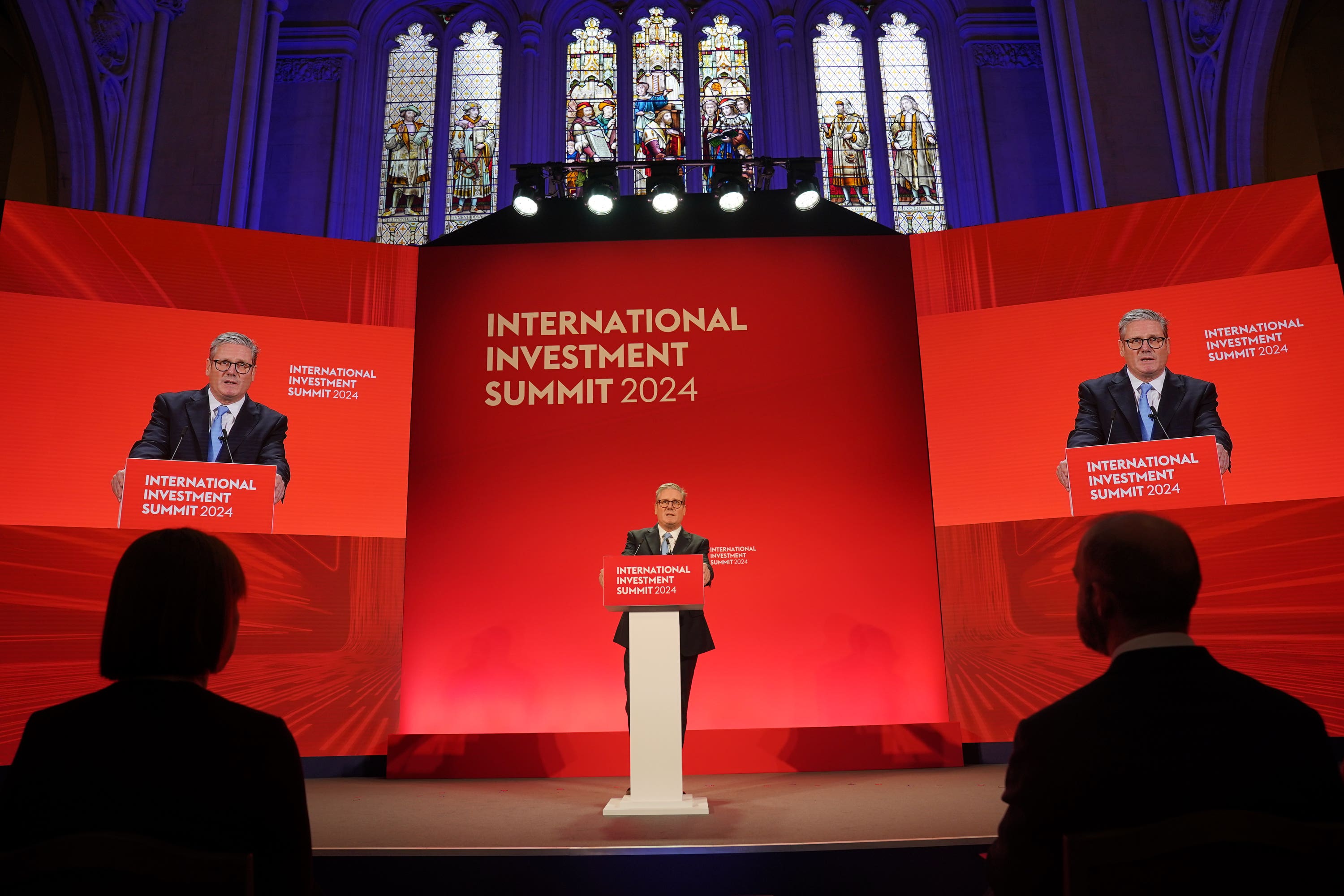 Prime Minister Sir Keir Starmer speaks during the international investment summit in London (Jonathan Brady/PA)