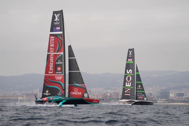 <p>Ineos Britannia finished 23 seconds behind Emirates Team New Zealand in race four of the America’s Cup on Monday</p>