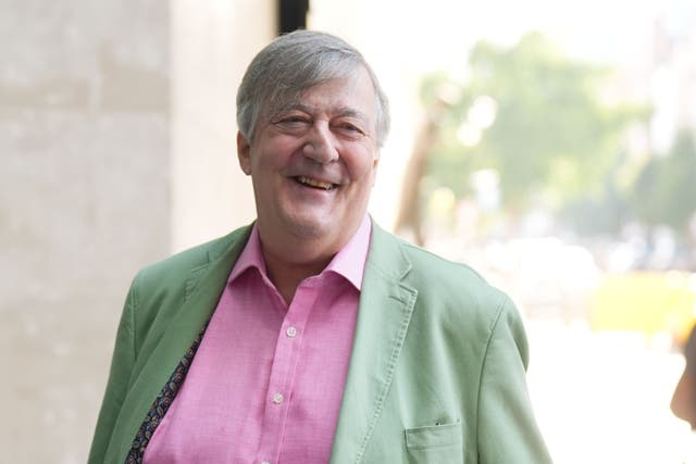 Stephen Fry arrives at BBC Broadcasting House in London, to appear as a panellist on the BBC One current affairs programme, Sunday with Laura Kuenssberg. Picture date: Sunday July 28, 2024.