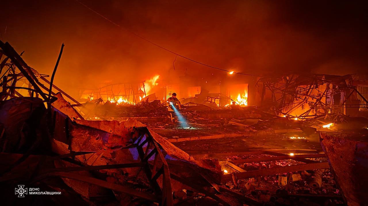 Emergency services search through scorched rubble in the Mykolaiv region after Russian strikes overnight on Tuesday