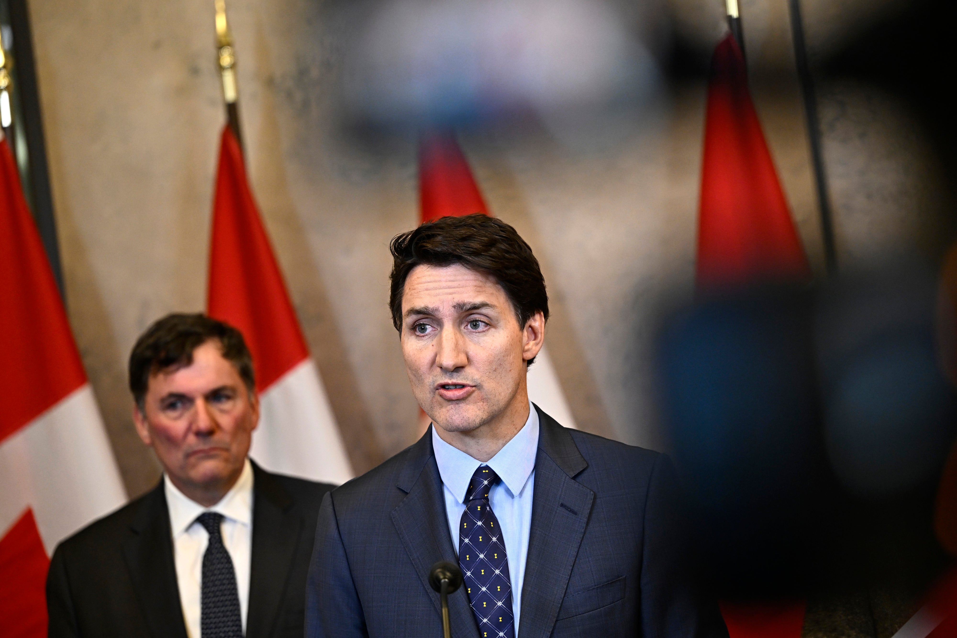 Canadian Prime Minister Justin Trudeau participates in a news conference on the investigative efforts related to violent criminal activity occurring in Canada with connections to India, on Parliament Hill in Ottawa, Ontario, Monday, Oct. 14, 2024