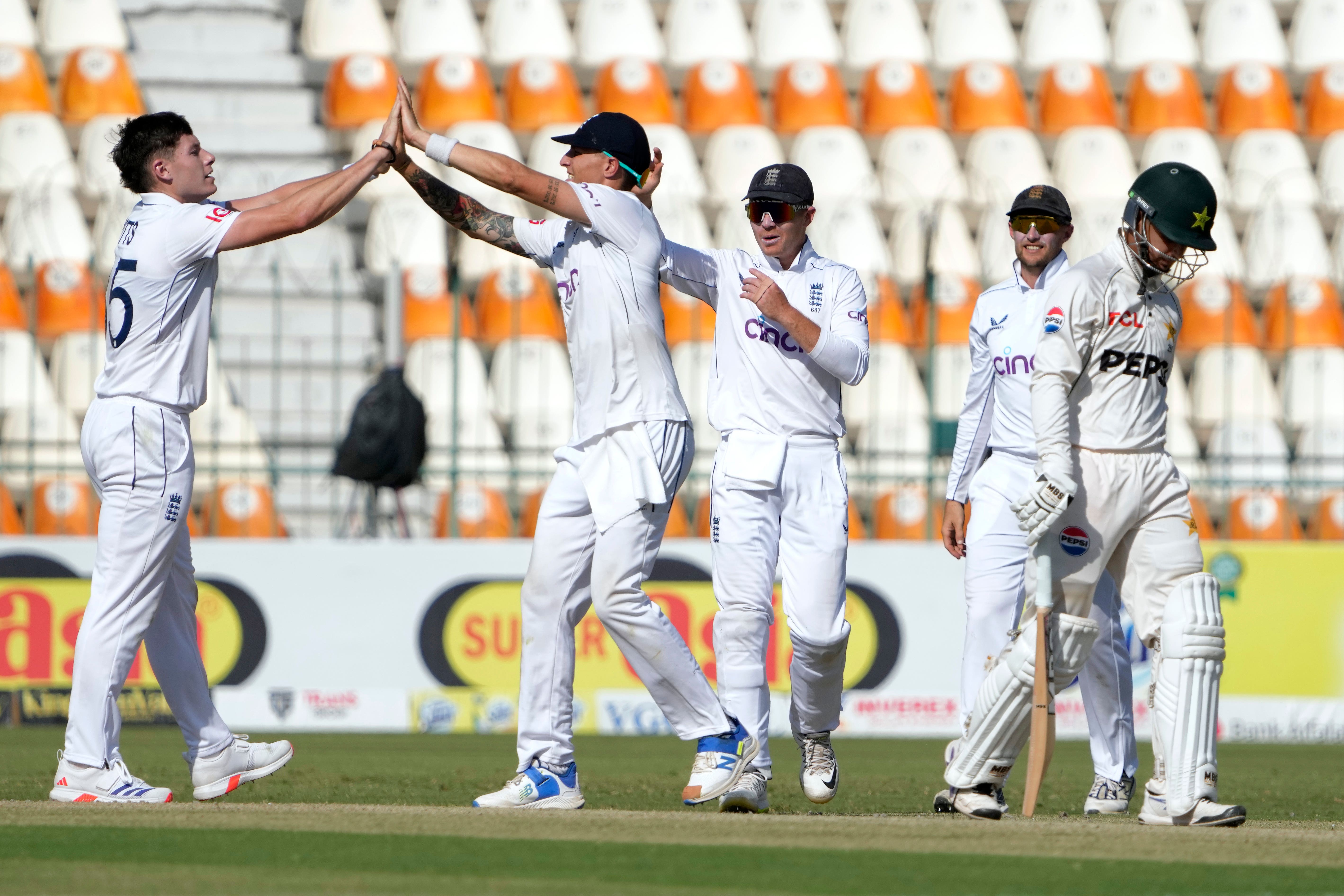 Matthew Potts struck just before tea for England (K.M. Chaudary/AP)