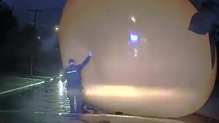 <p>Giant runaway inflatable pumpkin swallows police officer during 911 call.</p>