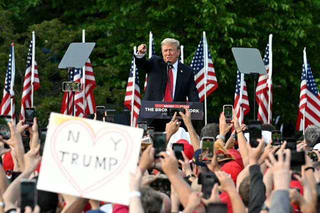 <p>Donald Trump, pictured at a rally in New York City in May, is planning to hold another NYC rally in the heart of Manhattan later this month </p>