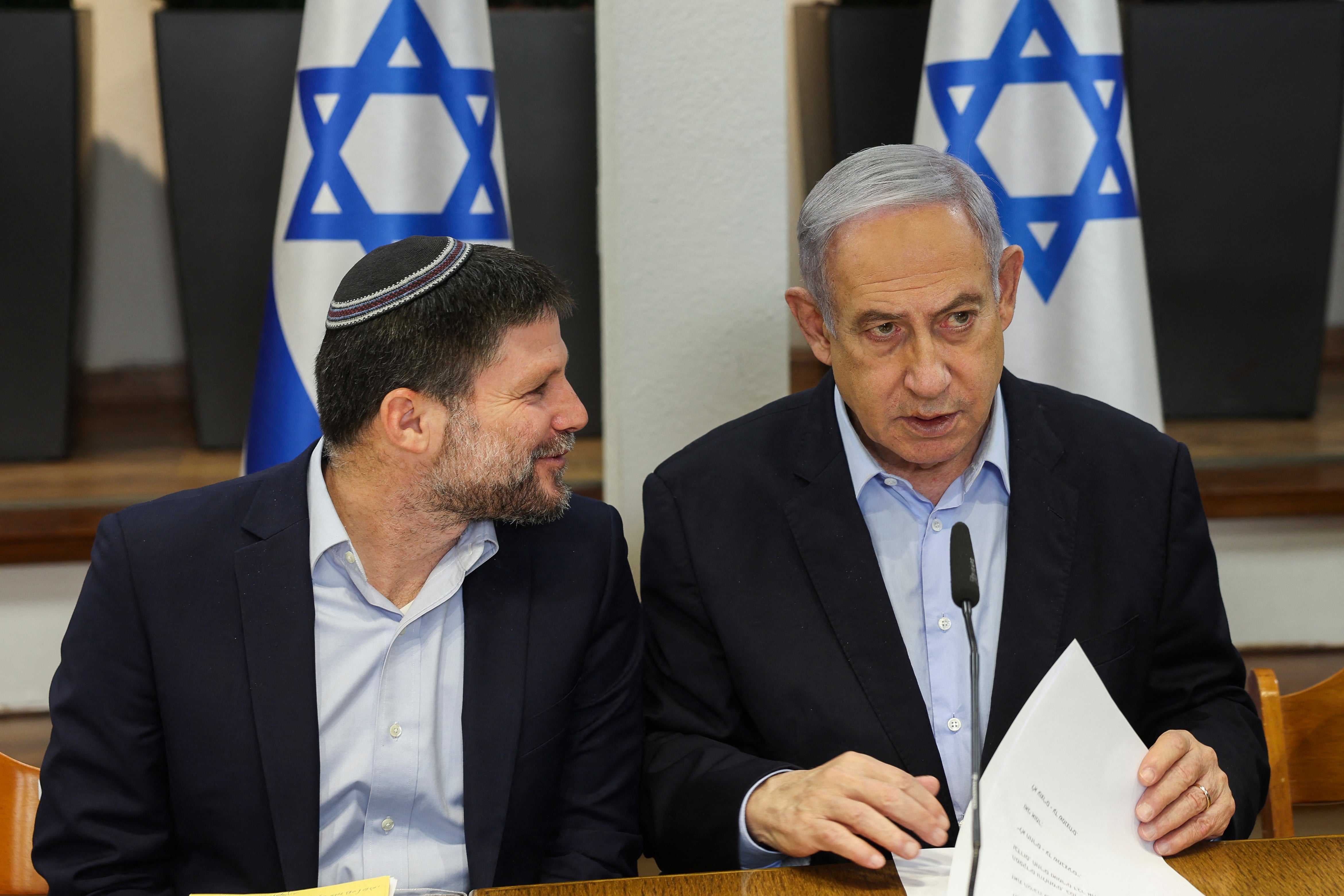 Netanyahu’s minister of finance Bezalel Smotrich, left, was a target of Cameron’s sanctions