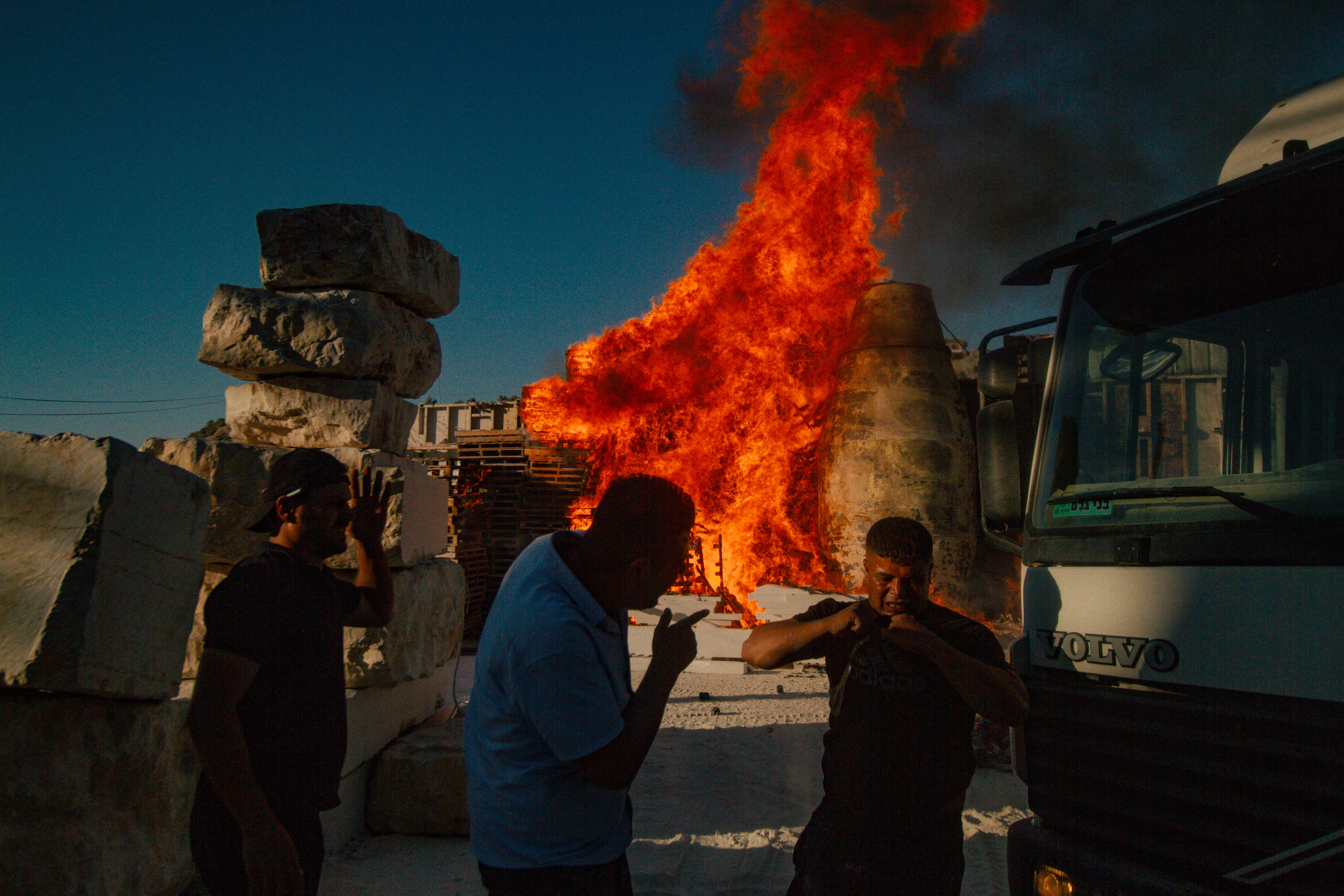 A fire burns in the industrial area of Beita, a West Bank town, in August after Israeli settlers set fire to Palestinian properties