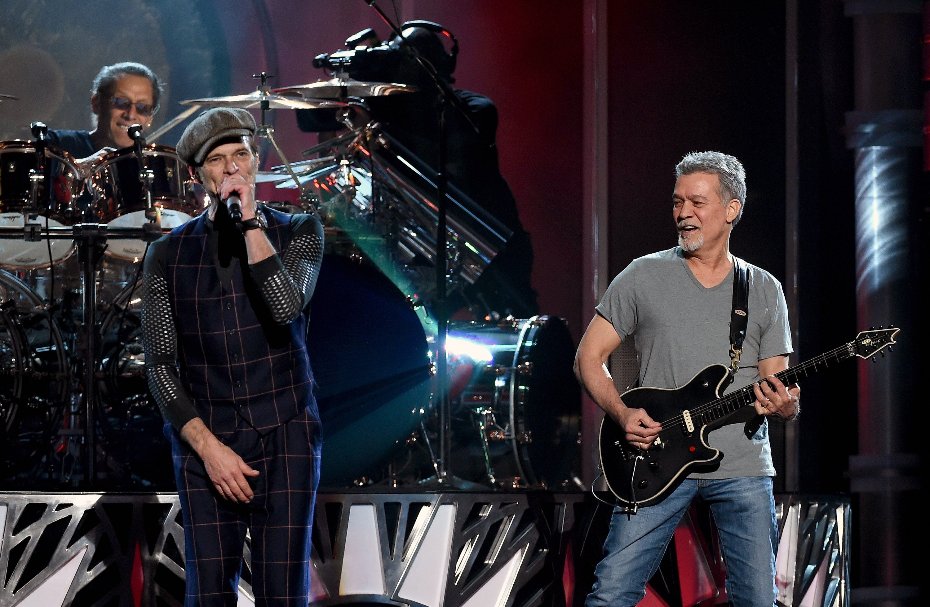 Alex Van Halen, David Lee Roth and Eddie Van Halen performing together at the 2015 Billboard Music Awards