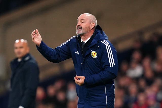 Steve Clarke cajoles his team against Portugal (Jane Barlow/PA)