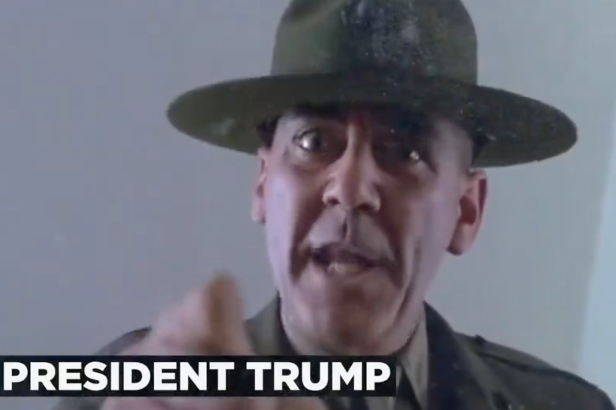 R. Lee Ermey in a scene from ‘Full Metal Jacket’, as it appears in Donald Trump’s recent campaign video