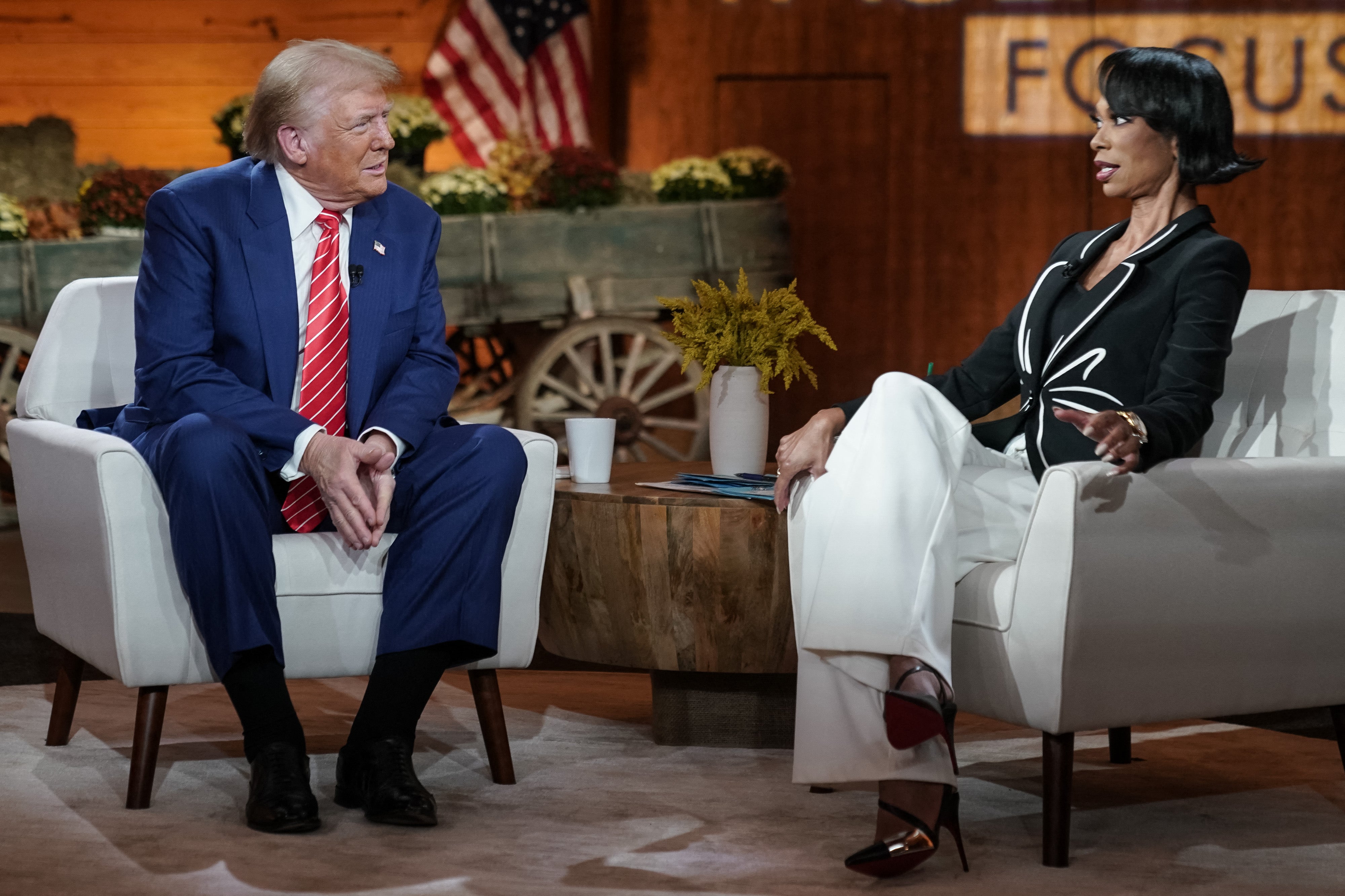 Trump speaking at the Fox News Town Hall moderated by host Harris Faulkner, in Cumming, Georgia