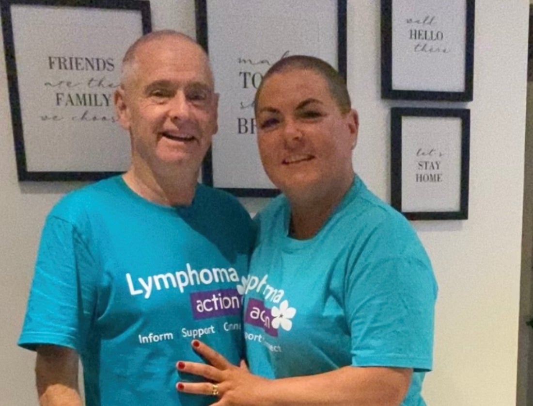 Deborah Connell and her husband Brian with shaved heads