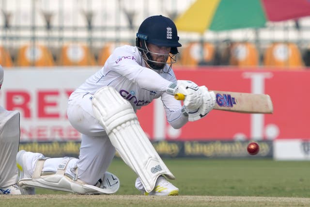 Ben Duckett leaned heavily on his arsenal of sweep shots to combat a home attack dominated by spin (K.M. Chaudary/AP)