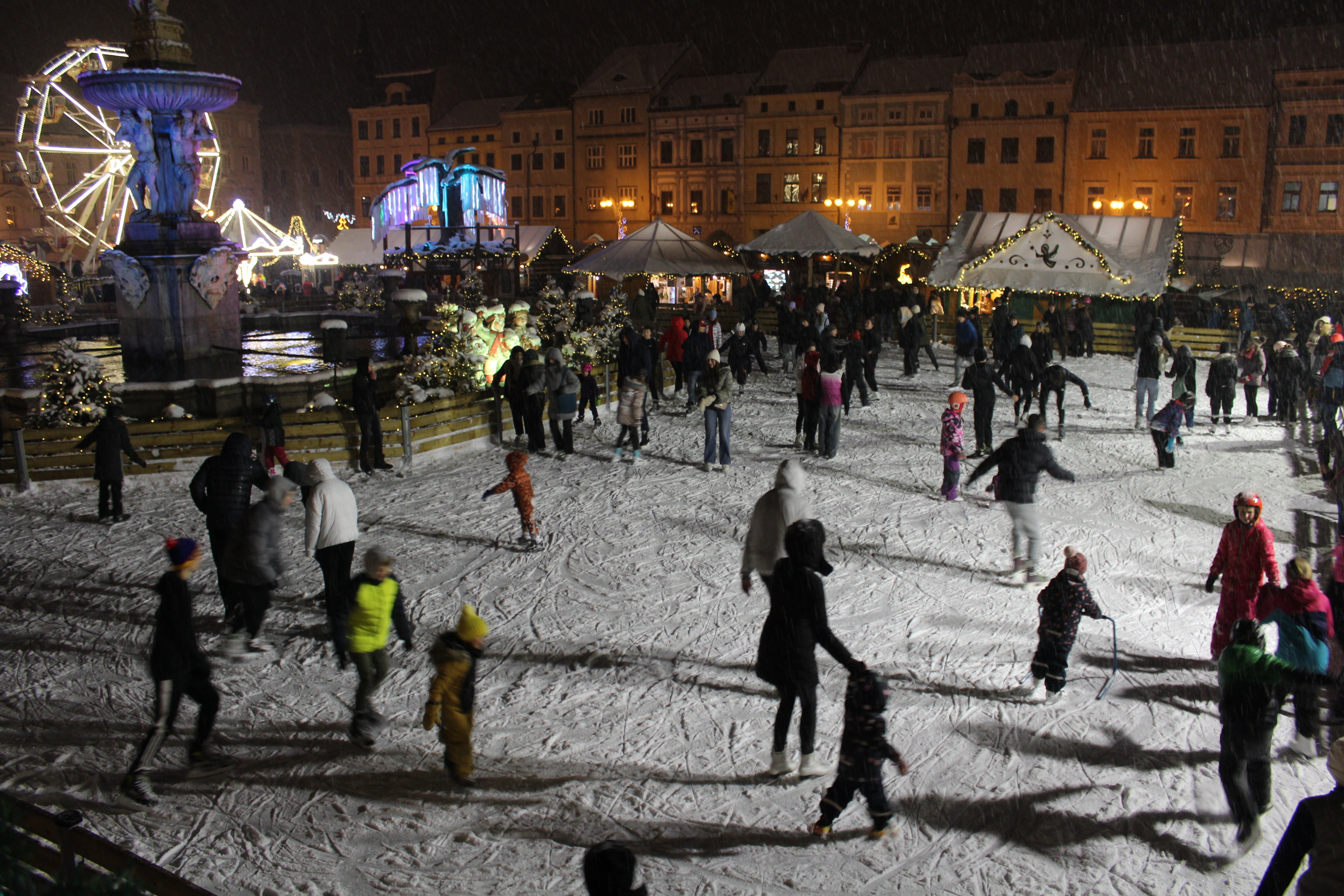 Ice skating at České Budějovice’s Christmas market. (Josie Clarke/PA)