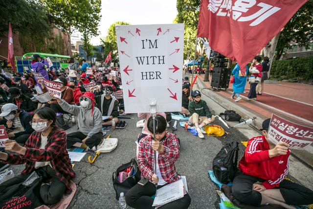 <p>File. South Korean women protest against sexism and hidden camera pornography</p>