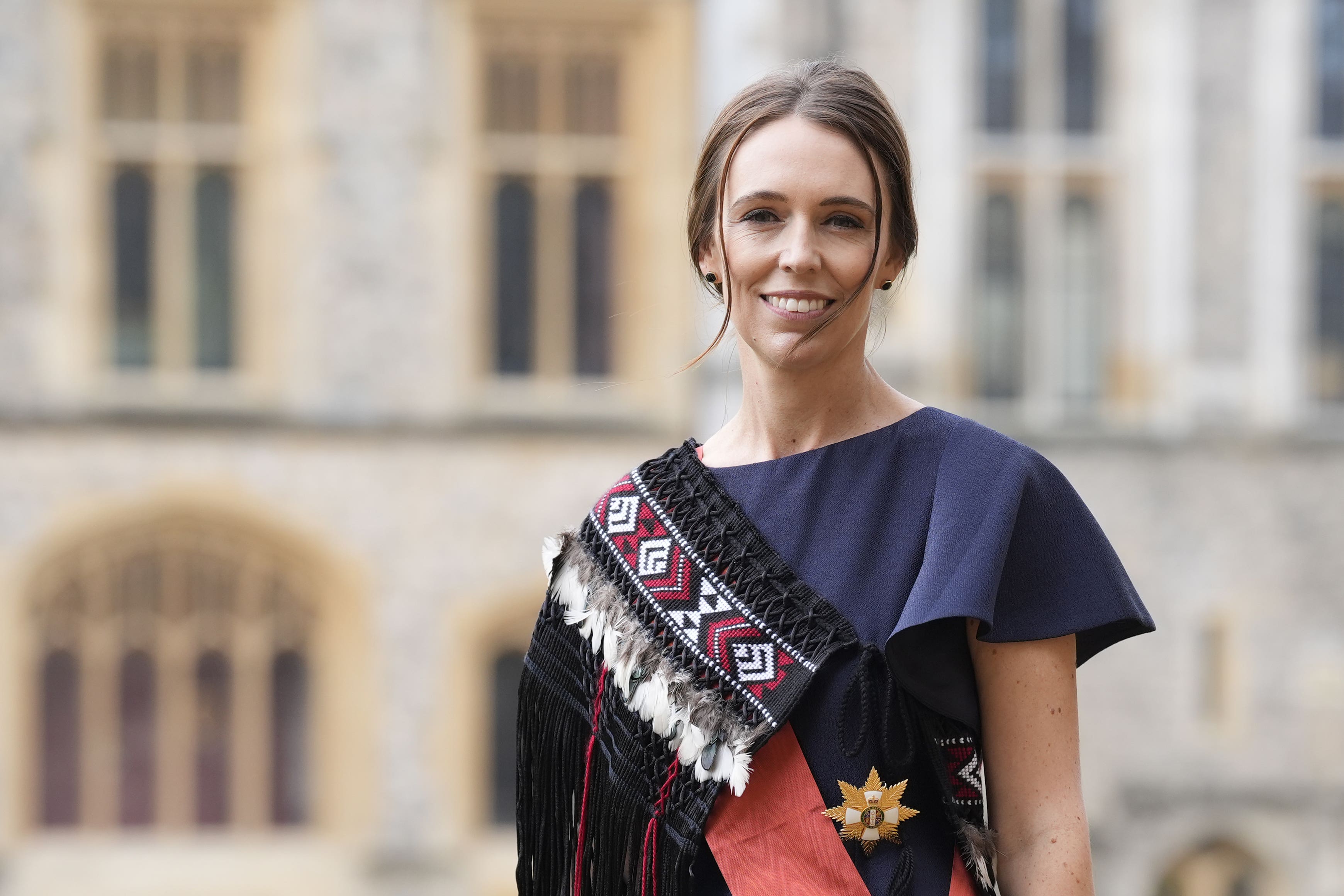 Dame Jacinda Ardern wore traditional Maori Kakahu cloak at the ceremony at Windsor Castle (Andrew Matthews/PA)