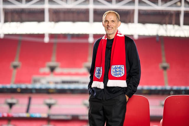 <p>Thomas Tuchel as he is announced as the new England manager at Wembley Stadium</p>