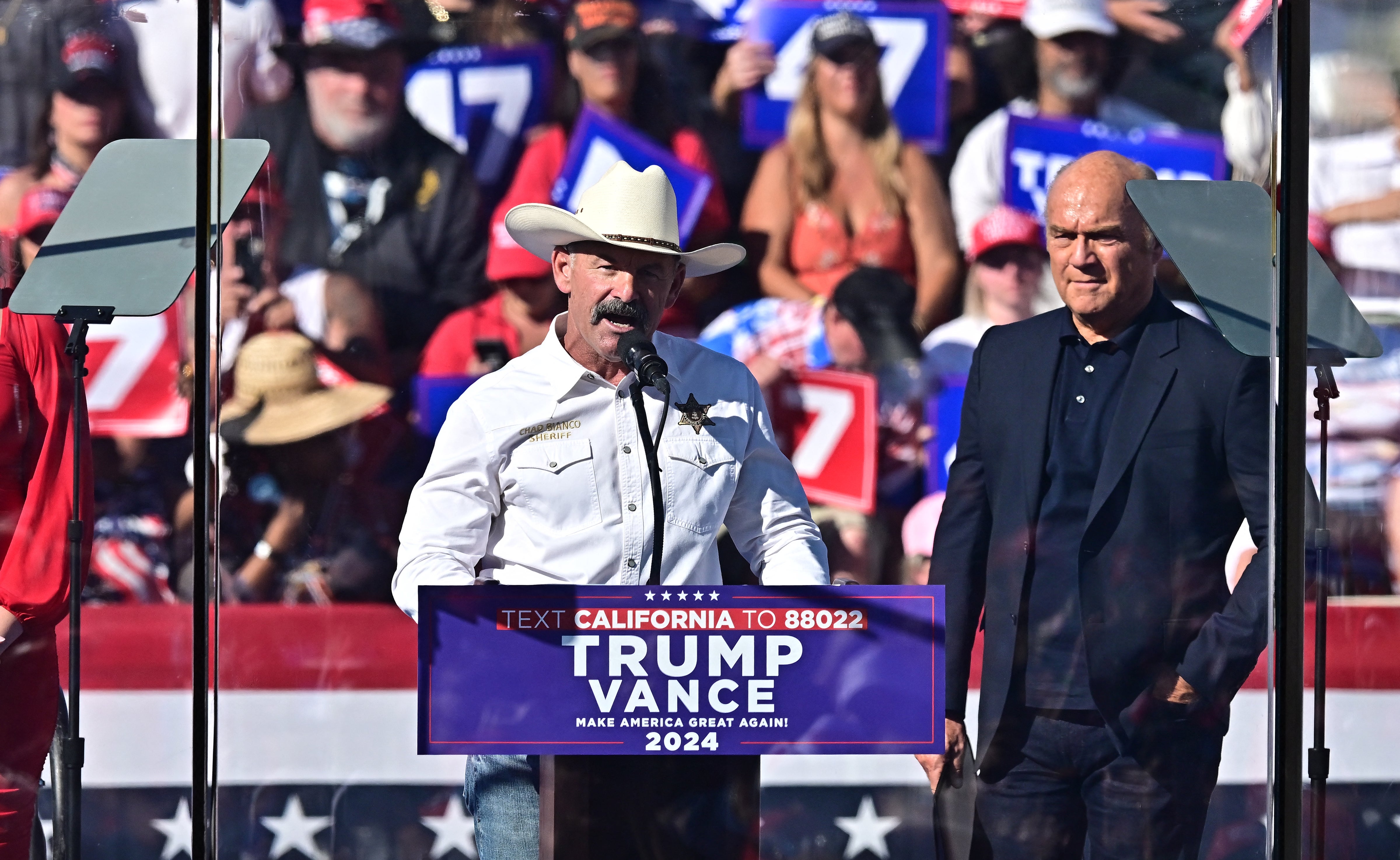 Riverside County Sheriff Chad Bianco, seen the Coachella Trump rally on October 12, 2024 campaign rally near where Miller was arrested