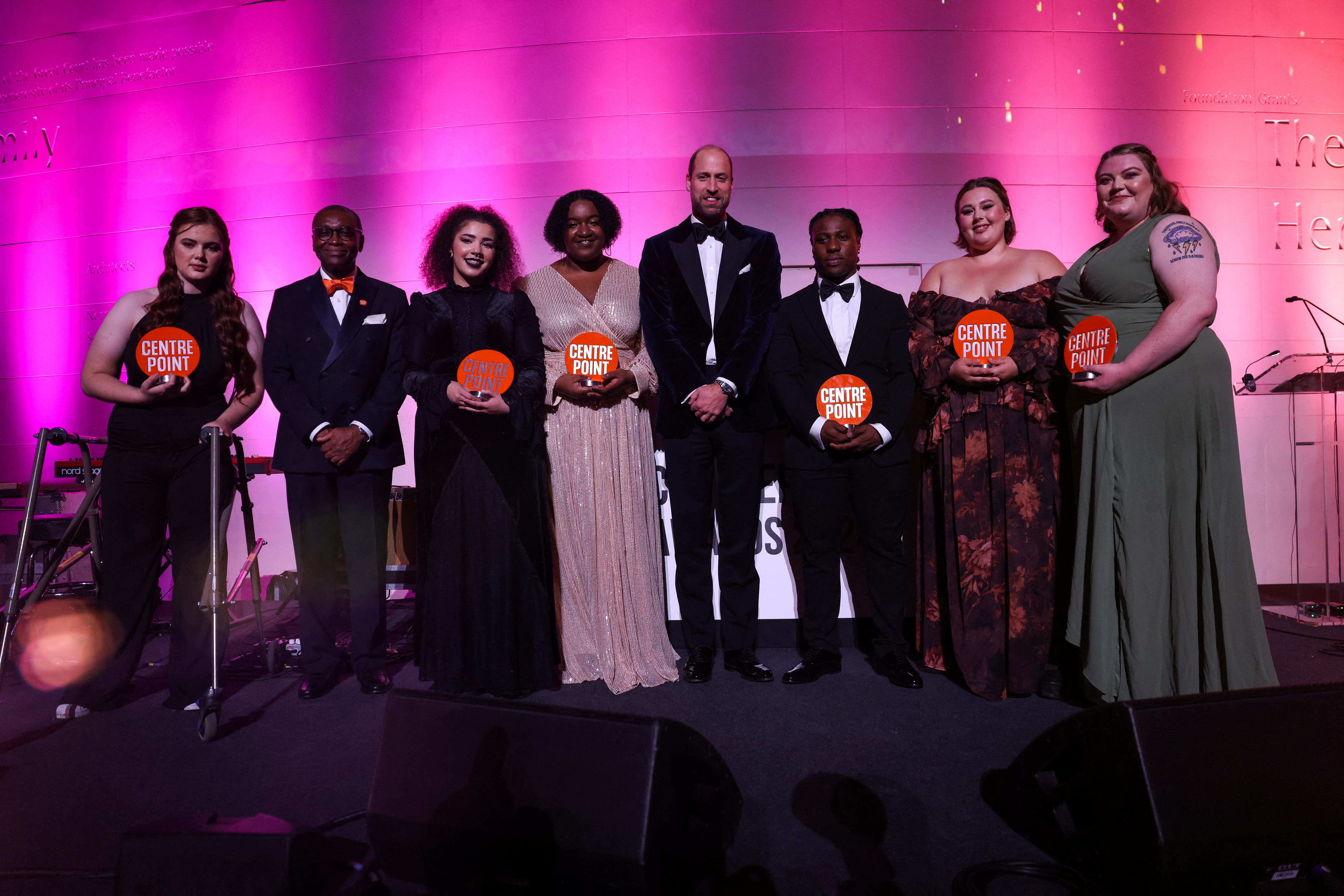 The Prince of Wales poses with the award winners, including Shannon (far right), during the Centrepoint Awards (Hollie Adams/PA)