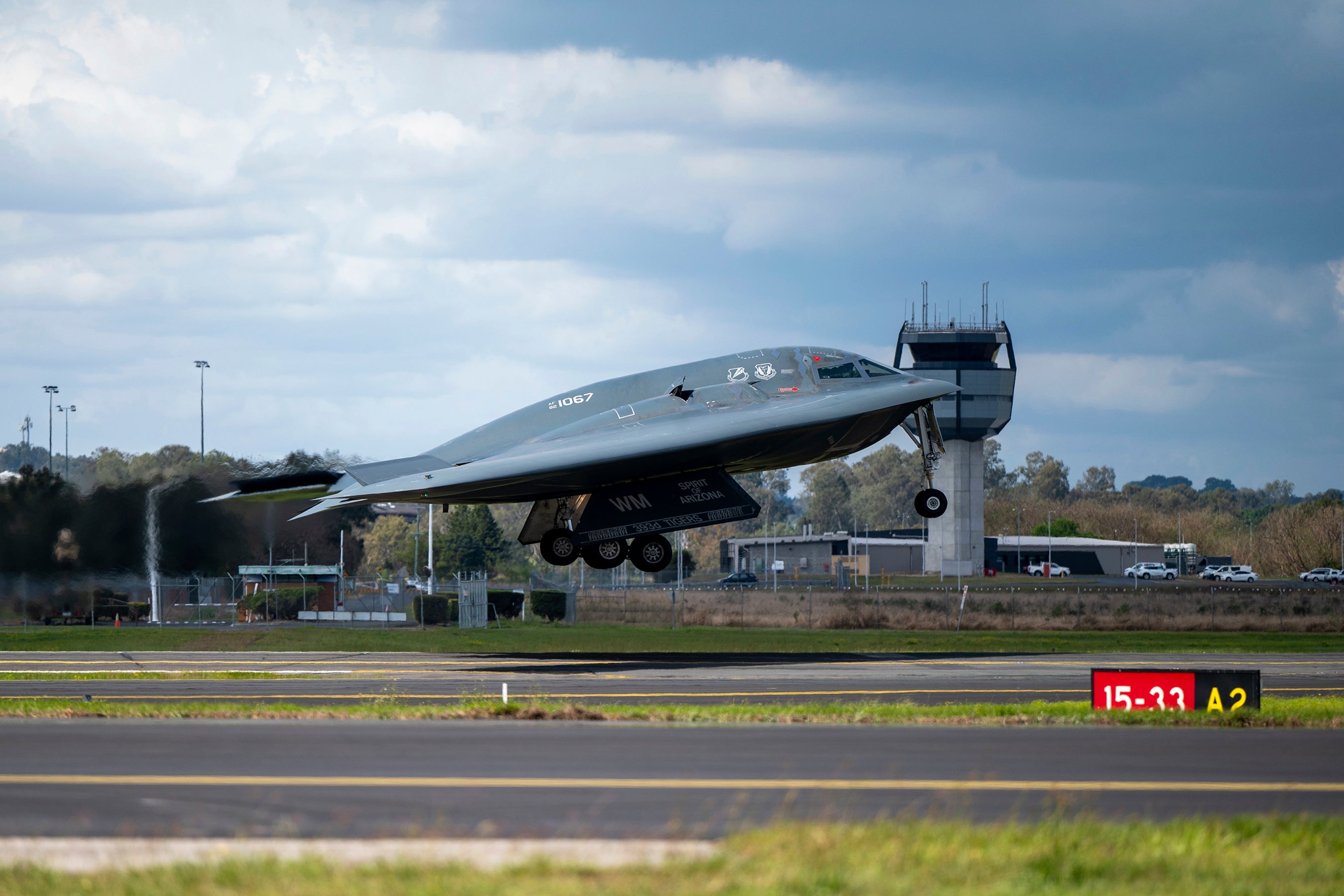 U.S. Air Force B-2 Spirit stealth bomber takes off from a Royal Australian Air Force base in Amberley, Australia