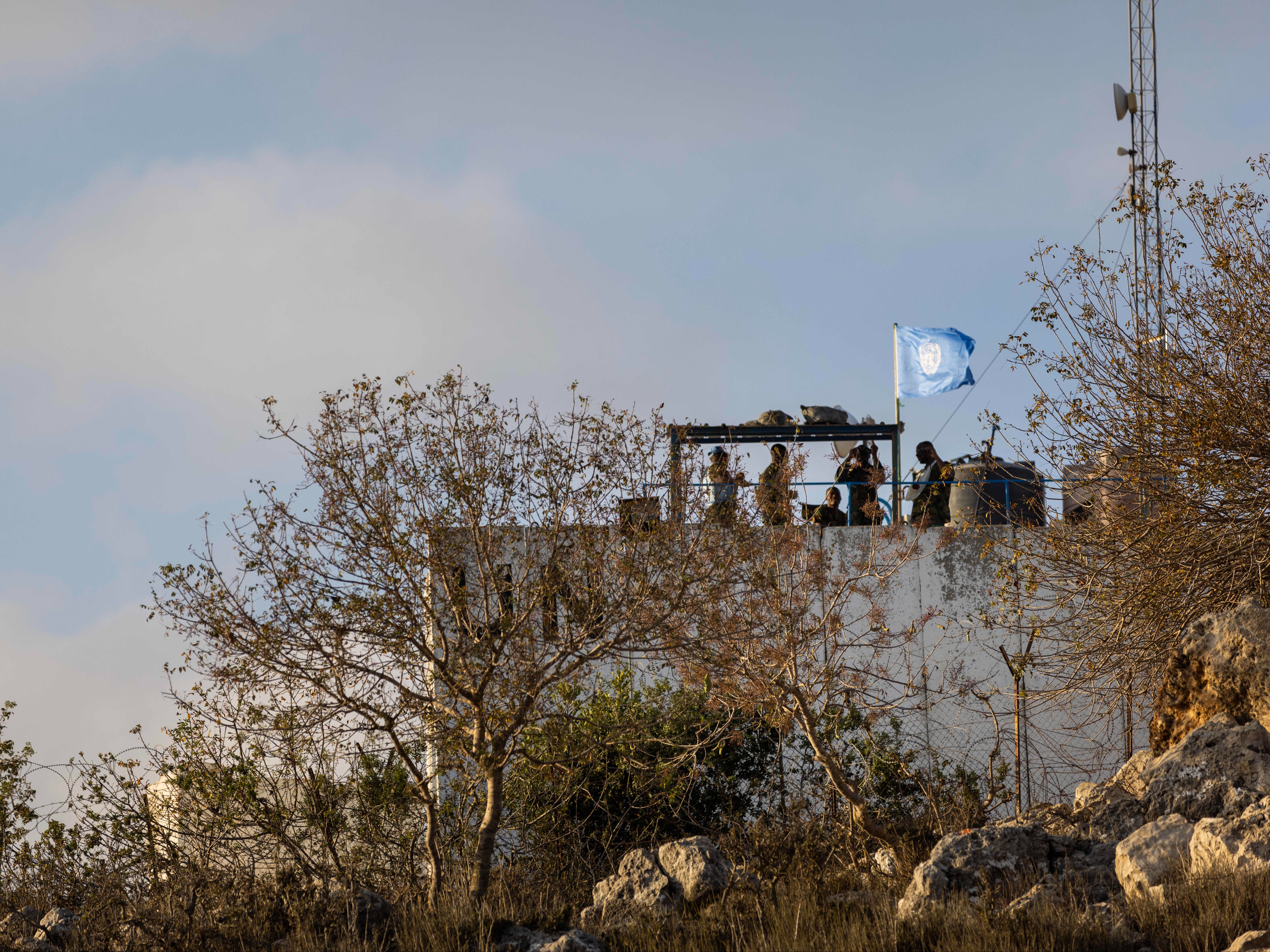 Unifil soldiers scan the Lebanese-Israeli border from their observation point