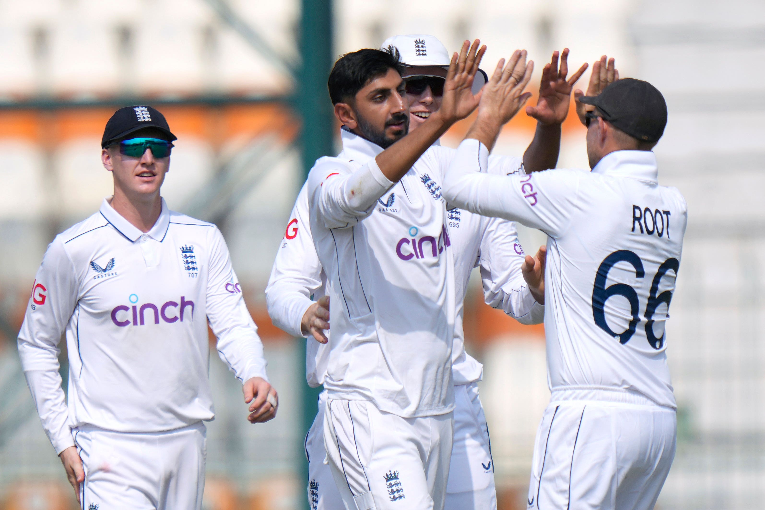 Shoaib Bashir, centre, gave England hope