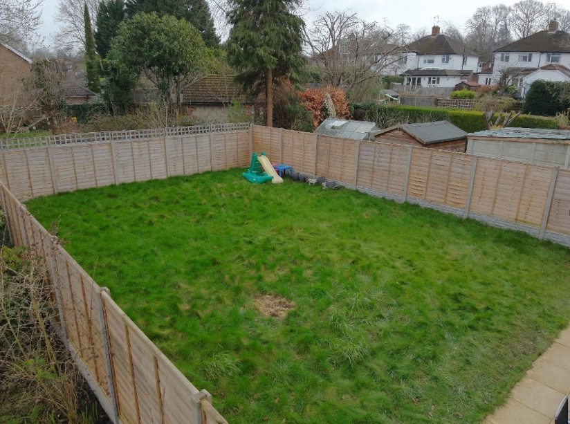 The garden of Sara Sharif’s family home on Hammond Road in Woking