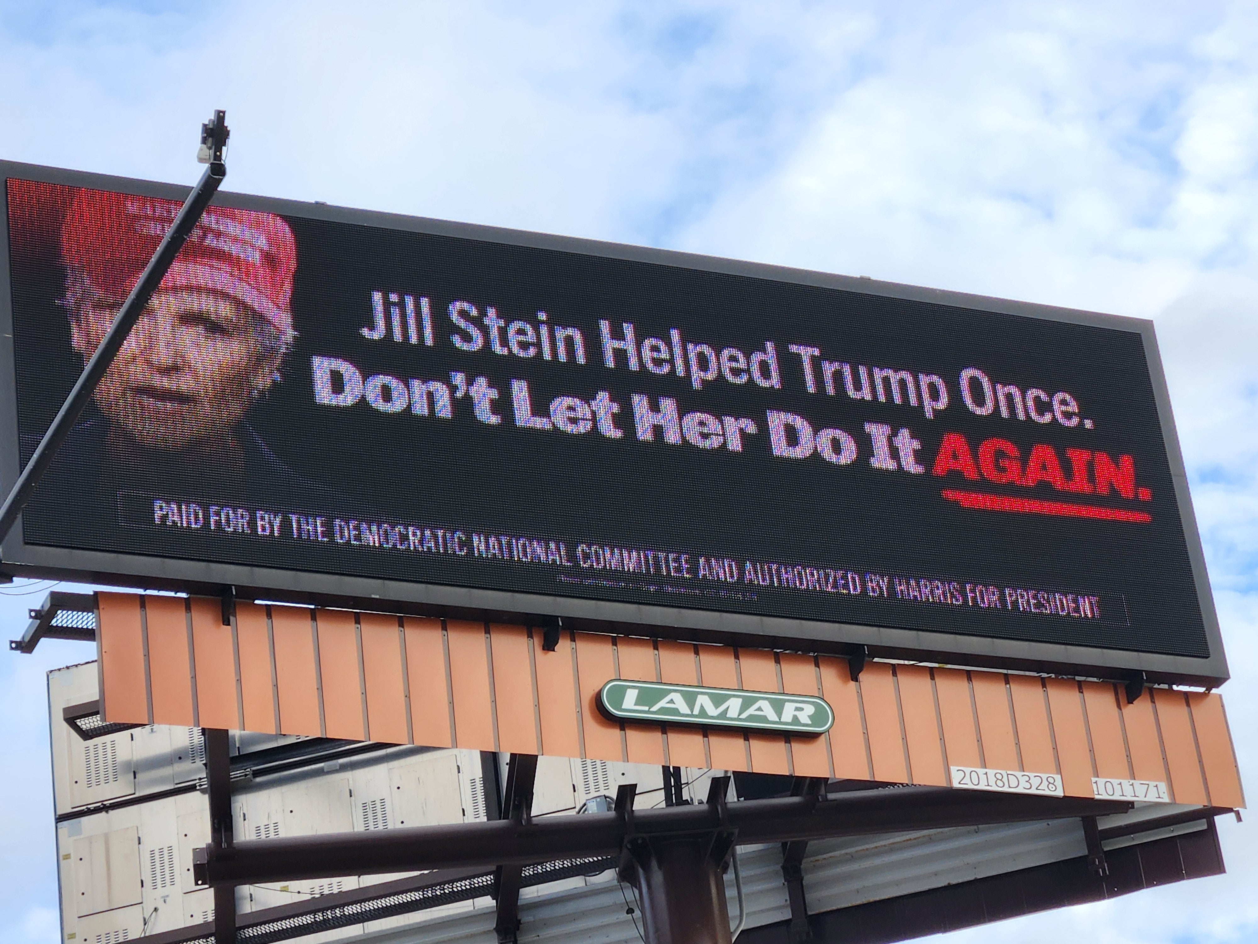 A billboard paid for by the Democratic National Committee attacking Green Party Candidate Jill Stein in Dearborn, Michigan