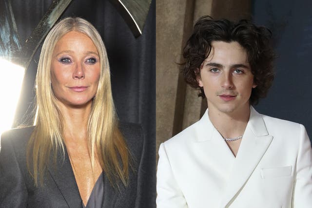 <p>Gwyneth Paltrow and Timothee Chalamet share a kiss on the set of their new movie in New York City </p>